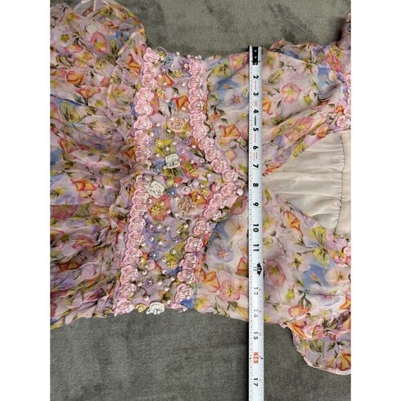 LoveShackFancy Marisela Floral Mini Dress in Pastel Confetti Pink XS - Picture 11 of 16